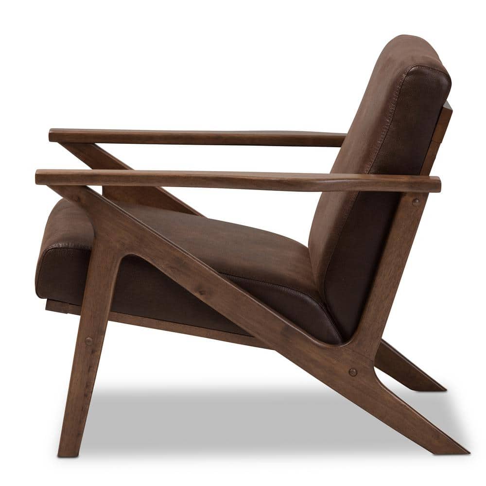 Bianca Vintage Walnut Wood & Distressed Brown Faux Leather Accent Chair