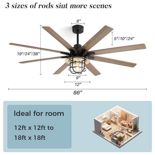 66 in. Indoor Modern Industrial Black Ceiling Fan with Dual-Finish 8-Blades and 6-Speed DC Motor Remote Control