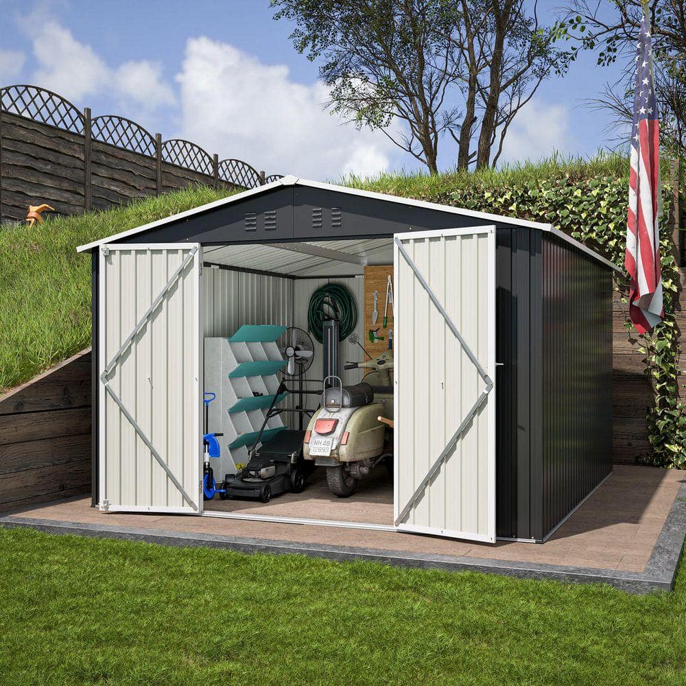 10 ft. W x 10 ft. D Black Metal Outdoor Storage Shed with Lockable