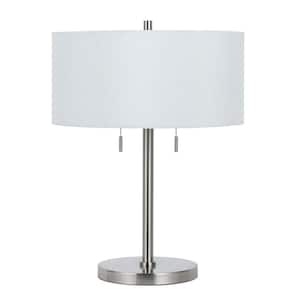 24 in. Nickel Metal Two Light Table Lamp with White Empire Shade