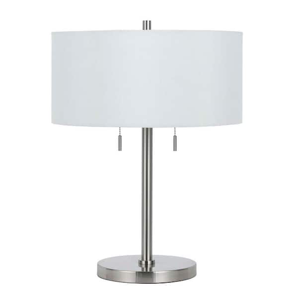 HomeRoots 24 in. Nickel Metal Two Light Table Lamp with White Empire Shade