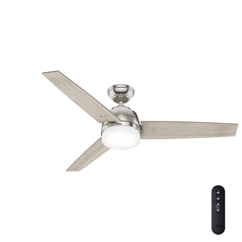 Hunter Brasco 52 In Led Indoor Brushed Nickel Ceiling Fan With Light And Handheld Remote The Home Depot