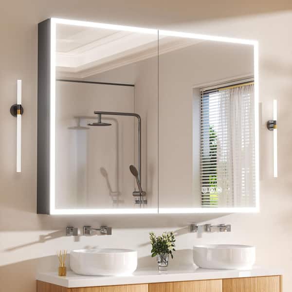 40 in. W x 32 in. H Rectangular Aluminum 3-Color Dynamic Flow Lighting Surface/Recessed Medicine Cabinet with Mirror