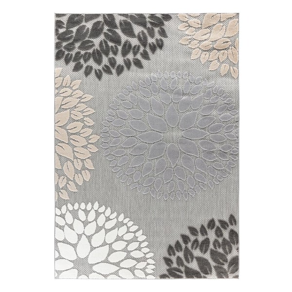 World Rug Gallery Brescia Modern Floral Circles Gray 5 ft. x 7 ft. Indoor/Outdoor Area Rug