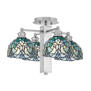 Albany 18.25 in. 4-Light Brushed Nickel Semi-Flush with Turquoise Cypress Art Glass Shades