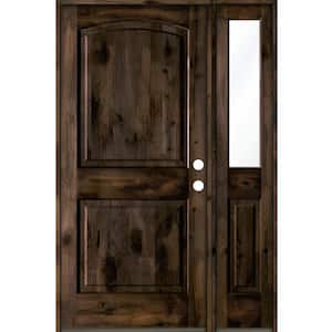 44 in. x 80 in. Knotty Alder 2 Panel Left-Hand/Inswing Clear Glass Black Stain Wood Prehung Front Door with Sidelite