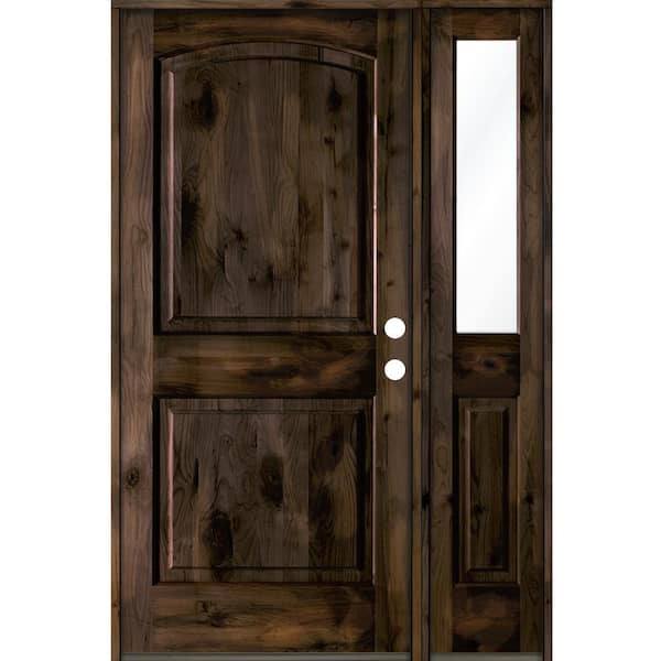Krosswood Doors 46 in. x 80 in. Knotty Alder 2 Panel Left-Hand/Inswing Clear Glass Black Stain Wood Prehung Front Door w/Right Sidelite