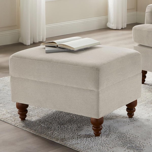 Clarendon Polyester Fabric Upholstered Ottoman in Sea Oat