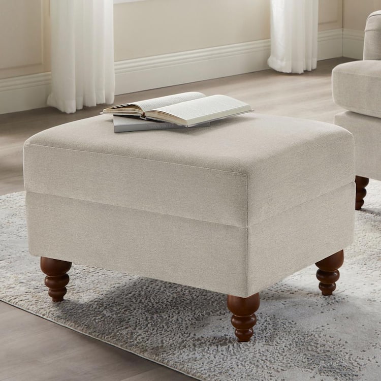 Clarendon Polyester Fabric Upholstered Ottoman in Sea Oat