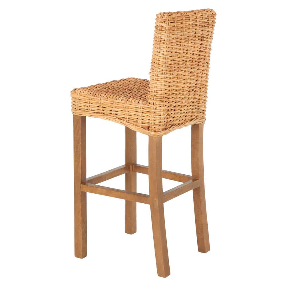 Natural Rattan and Wood Parsons Bar Stool