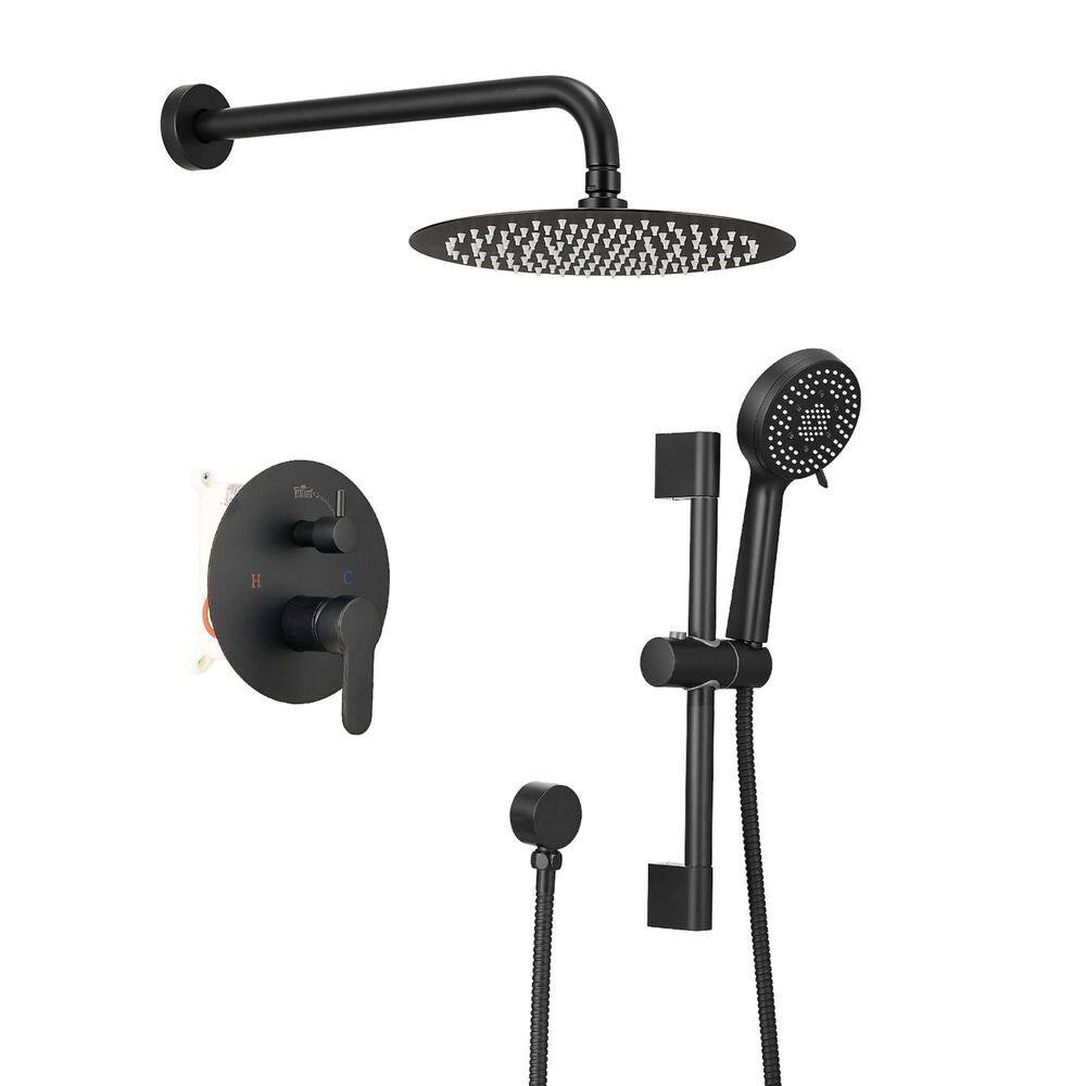 Single Handle 5-Spray Shower Faucet 1.8 GPM with Ceramic Disc Valve Brass 10 in. Wall Mount Shower System in Matte Black price history on PriceWatchPro