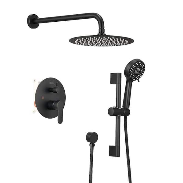Single Handle 5-Spray Shower Faucet 1.8 GPM with Ceramic Disc Valve Brass 10 in. Wall Mount Shower System in Matte Black
