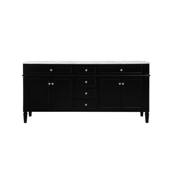Unbranded Simply Living 72 In. W x 21.5 In. D x 35 In. H Bath Vanity in Black with Carrara White Porcelain Top