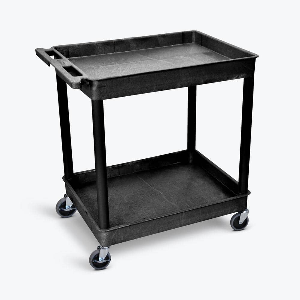 Black High-Density Polyethylene 2-Shelf Utility Cart with Push Handle
