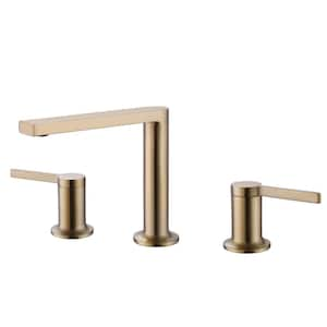 8 in. Widespread Double Handle Bathroom Faucet Modern 3 Hole Brass Bathroom Basin Taps in Brushed Gold