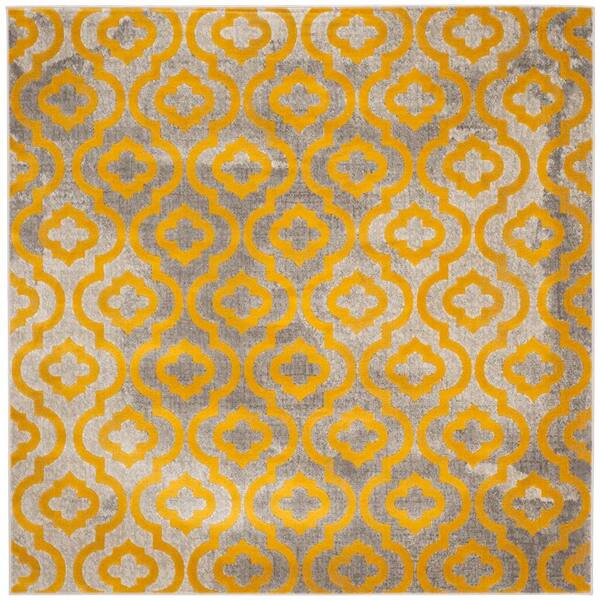 SAFAVIEH Porcello Light Grey/Yellow 7 ft. x 7 ft. Square Floral Area Rug