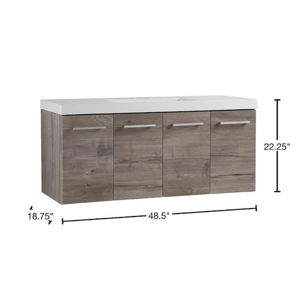 Stella 49 in. W x 19 in. D Wall Hung Bath Vanity in White Washed Oak with Cultured Marble Vanity Top in White with Sink