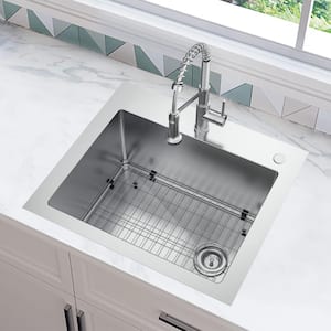 Tight Radius 25 in. Drop-In Single Bowl 18 Gauge Stainless Steel Kitchen Sink with Spring Neck Faucet