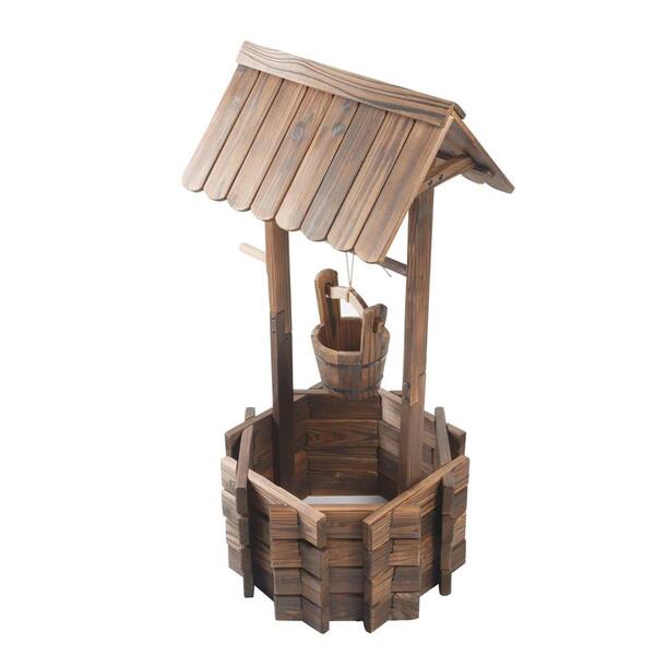 TIRAMISUBEST Outdoor Garden Decor planter Wood Wishing Well With Bucket