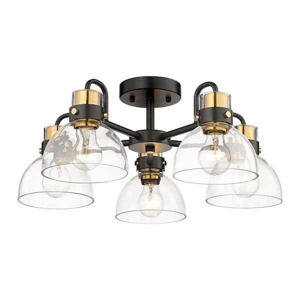 JAZAVA Modern 20.8 in. 5-Light Black and Gold Semi-Flush Mount Ceiling Light Chandelier for Kitchen Bedroom Living Room