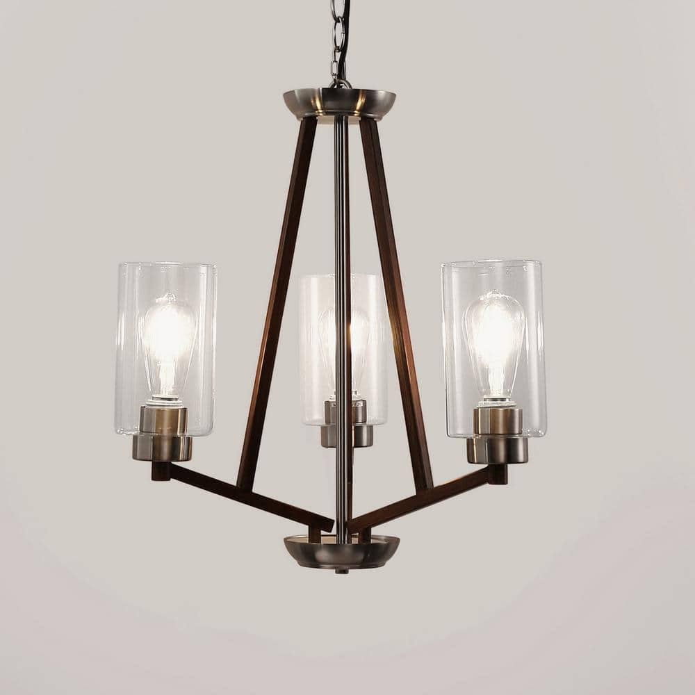 YANSUN 3-Light Brown and Brushed Nickel Chandelier with E26 Base