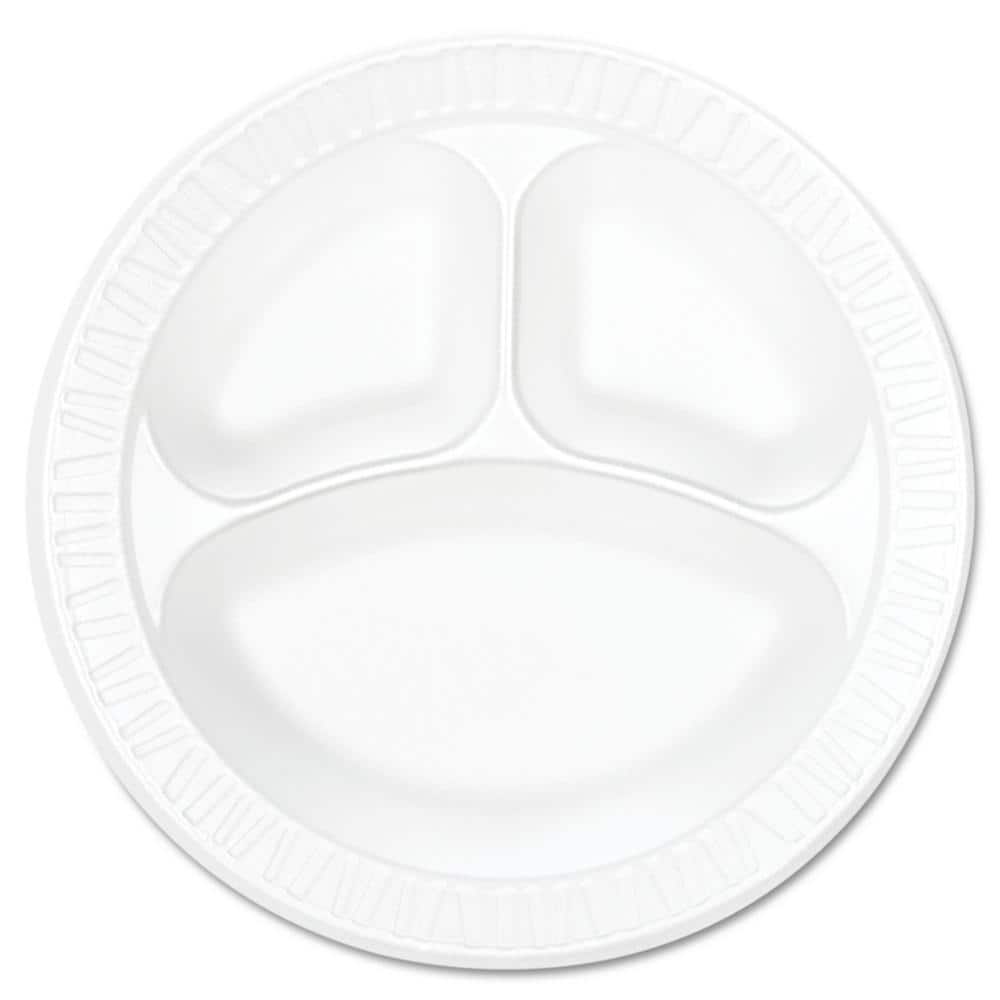 Laminated Foam Dinnerware, Plate, 3-Comp, 10 1/4, White, 125/Pk -  mastersupplyonline