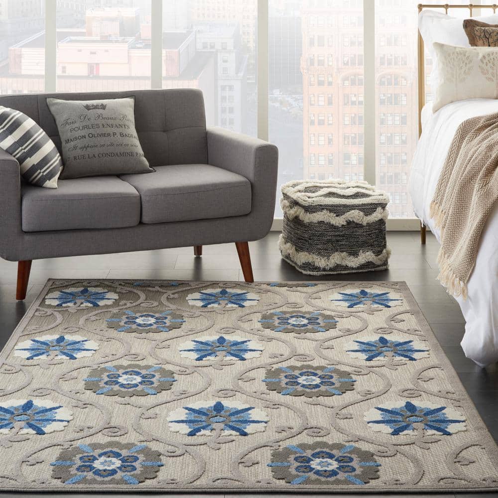 Aloha Floral Blue/Grey 3'6" x 5'6" Synthetic Area Rug