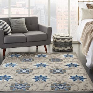 Aloha Gray/Blue 4 ft. x 6 ft. Floral Modern Indoor/Outdoor Patio Area Rug