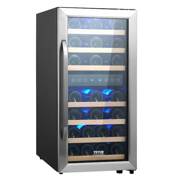 VEVOR 33-Bottle Wine Cooler, Dual Zone and Dual Temperature Wine Fridge Freestanding Refrigerator with Circulating Air-cooling