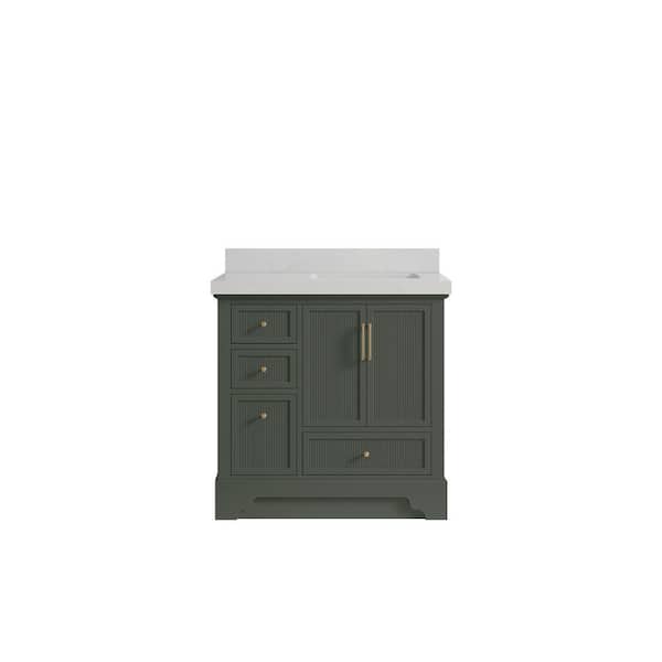 Willow Collections Alys 36 in. W x 22 in. D x 36 in. H Right Offset Sink Bath Vanity in Pewter Green with 2 in. Carrara Qt. Top
