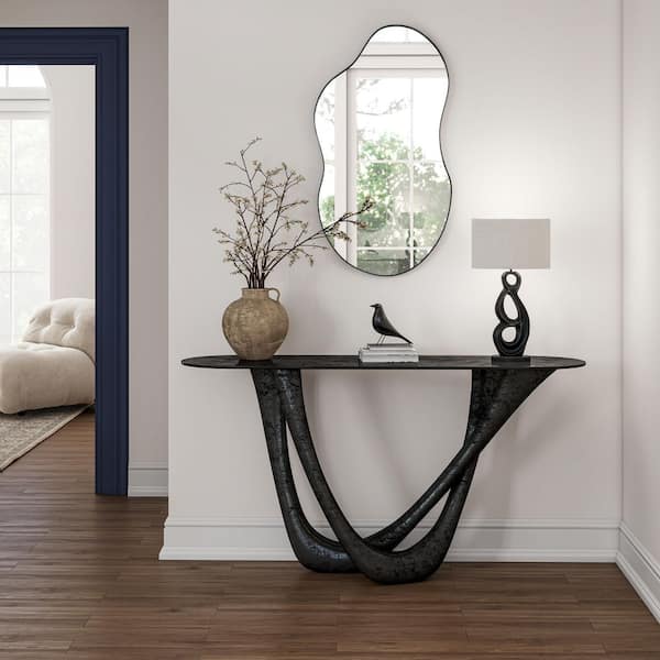★87MM★ Mmlg MIRROR WRITING PATTERN HFT CHARCOAL THKSHOUZ 19.69 in. W x 36.42 in. H Irregular Wall Mirror in