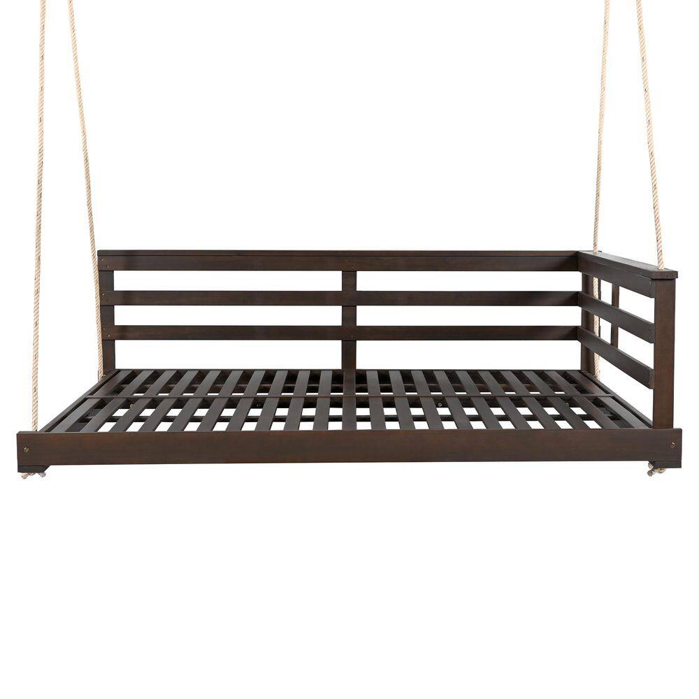 2-Person Brown Acacia Wood Porch Swing Bed for Outdoor with Hemp Ropes, Full Size Patio Hanging Bed for Backyard, Garden price history on PriceWatchPro