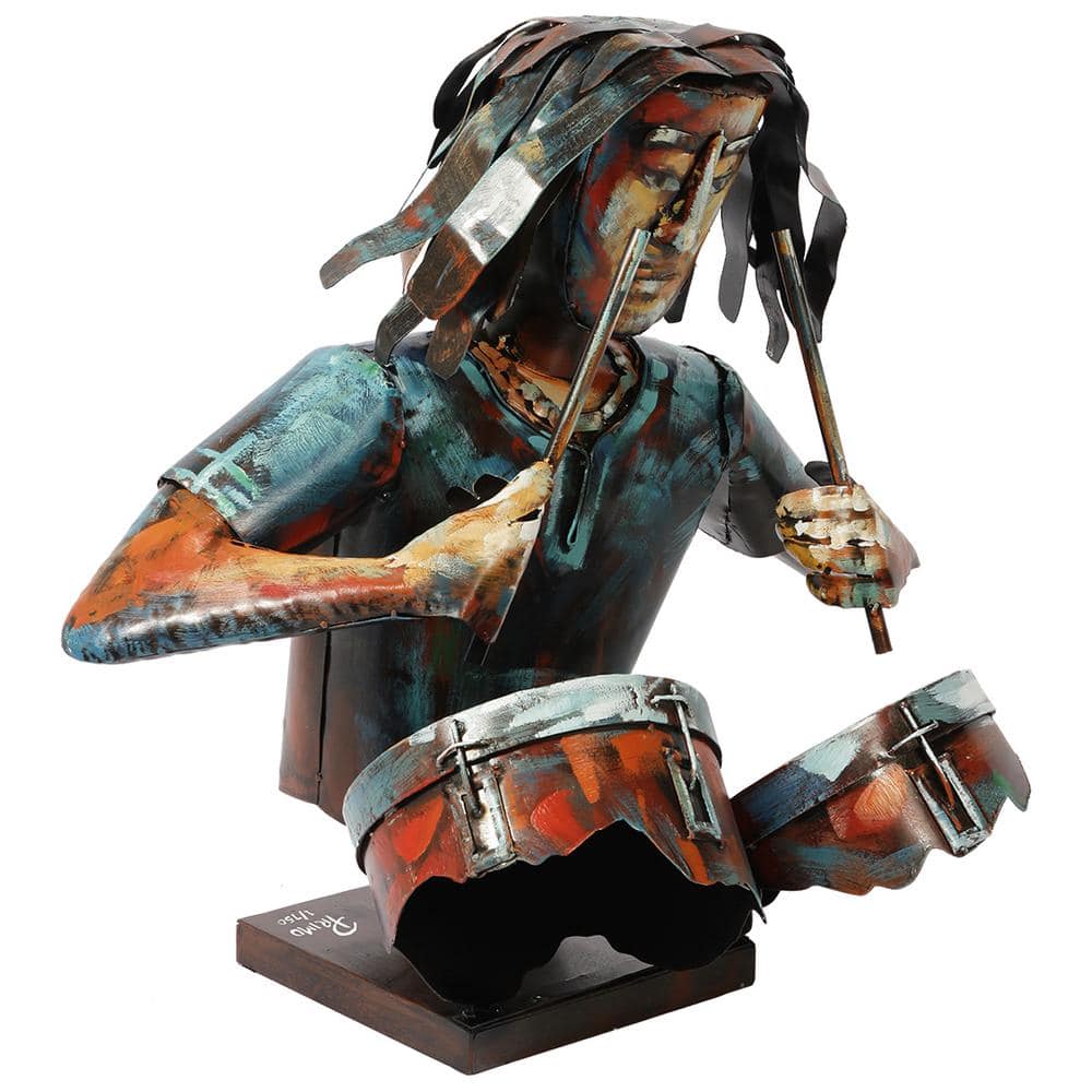 Hand-Painted Iron Drummer Sculpture with Colorful Finish