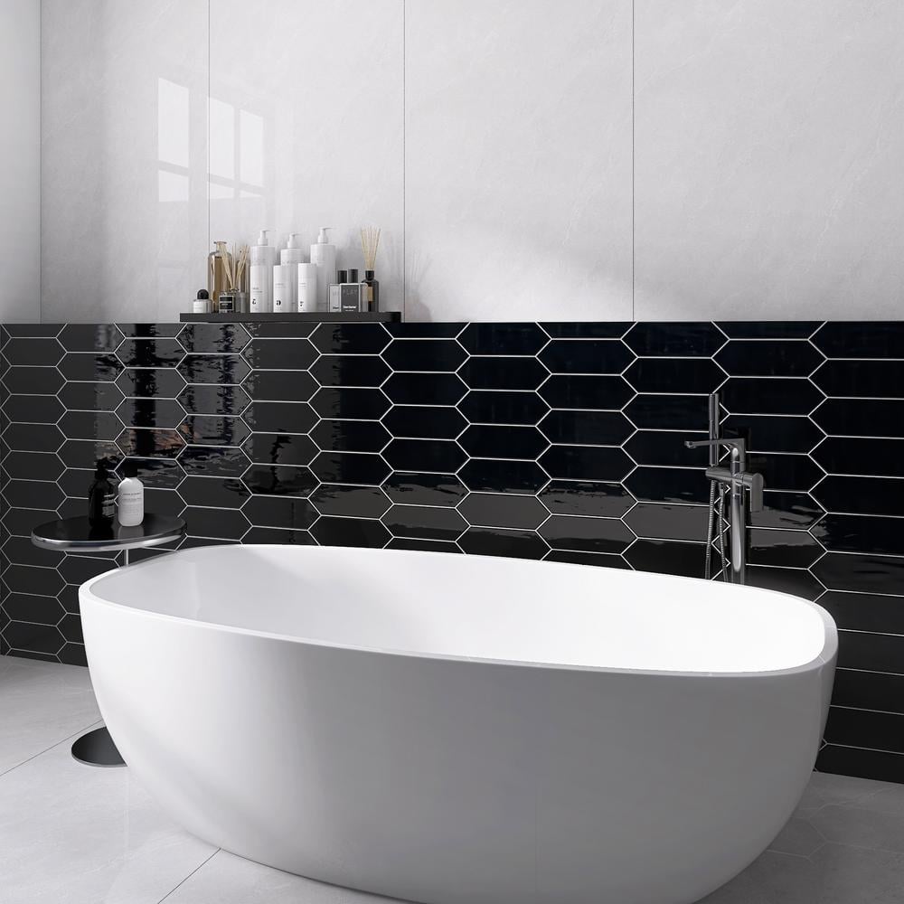 Taylor Black Polished Ceramic Picket Wall Tile 4x12