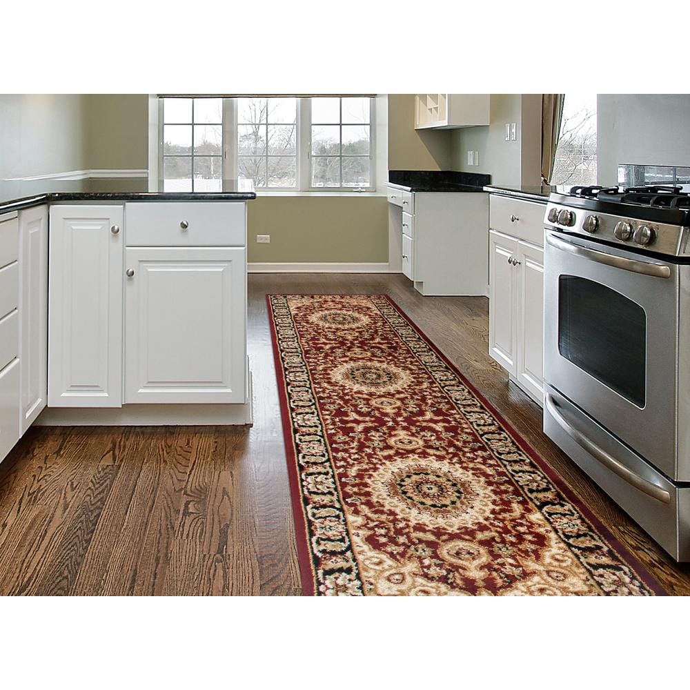 Burgundy Synthetic Medallion Washable Runner Rug 2' x 10'