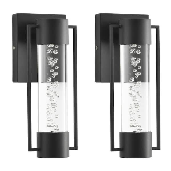 HKMGT 11.49 in. 1-Light Black LED Wall Light Cylinder Wall Sconce with Crystal Bubble Glass Shade (2-Pack)
