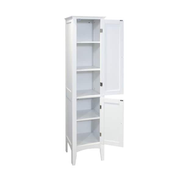 2-Shutter-Door 5-Tier Shelf Tall Narrow Freestanding Storage Cabinet in White for Bathroom, Kitchen, Living Room