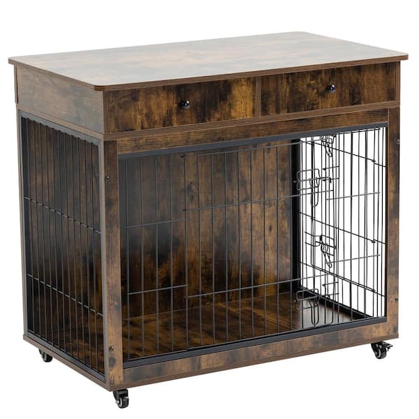 Unbranded 38.4 in. L x 23.2 in.W x 35 in.H Dog Crate Furniture Wooden Dog Crate End Table Kennel Storage Dog Crate in Rustic Brown