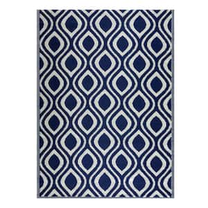 Venice Navy and Creme 10 ft. x 14 ft. Folded Reversible Recycled Plastic Indoor/Outdoor Area Rug-Floor Mat