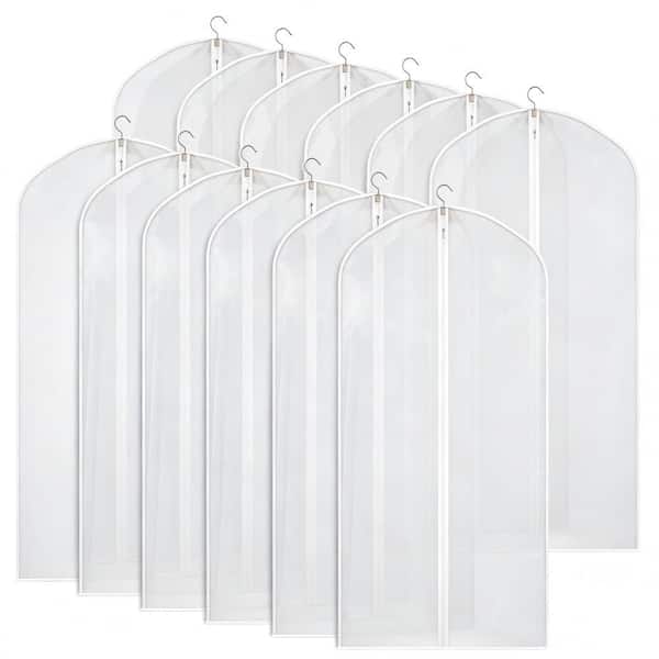 Clear Garment Bag, 60 in. Height, Dustproof Zippered Storage Cover, Set of 12 for Long Dresses, Suits and Coats