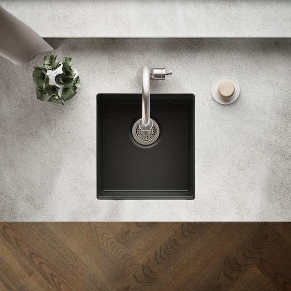 Billings Granite Composite 18 in. Undermount Bar Sink With Accessories in Matte Graphite