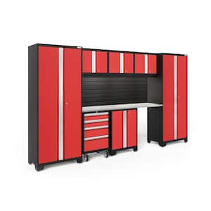 Bold Series 132 in. W x 76.75 in. H x 18 in. D 24-Gauge Steel Garage Cabinet Set in Red (8-Piece)