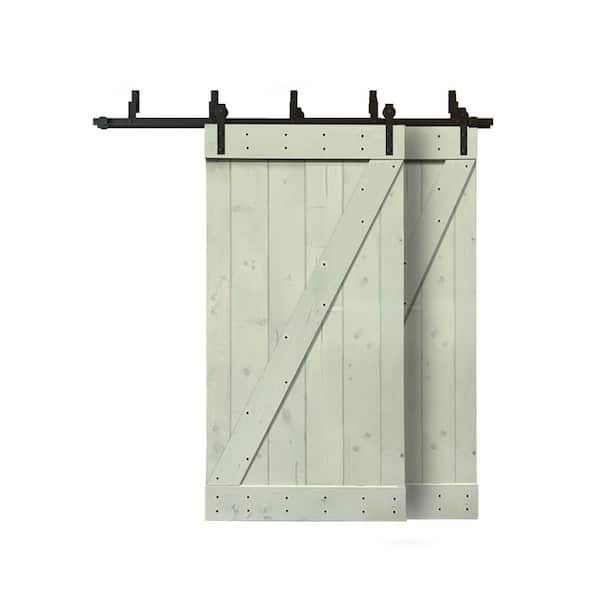 CALHOME 76 in. x 84 in. Z Bar Bypass Sage Green Stained Solid Pine Wood Interior Double Sliding Barn Door with Hardware Kit