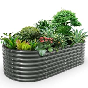 8 ft. x 4 ft. x 2 ft. Quartz Gray Oval Metal Galvanized Raised Garden Bed For Vegetables and Flowers
