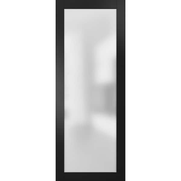 Sartodoors 32 in. x 96 in. 1 Panel Solid No Bore Full Lite Frosted Black Finished Pine Wood Interior Door Slab