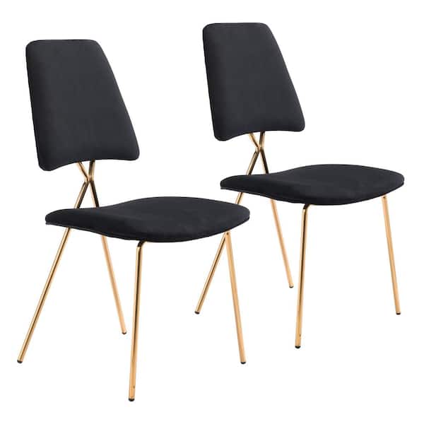 ZUO Chloe Black, Gold Polyester Dining Side Chair Set of 2
