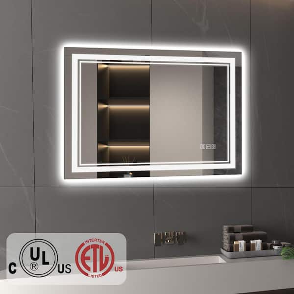 YULIKA 32 in. W x 24 in. H Rectangular Backlit and Front Lit Mirror Frameless Wall Bathroom Vanity Mirror w/ 3 Colors, Anti-Fog