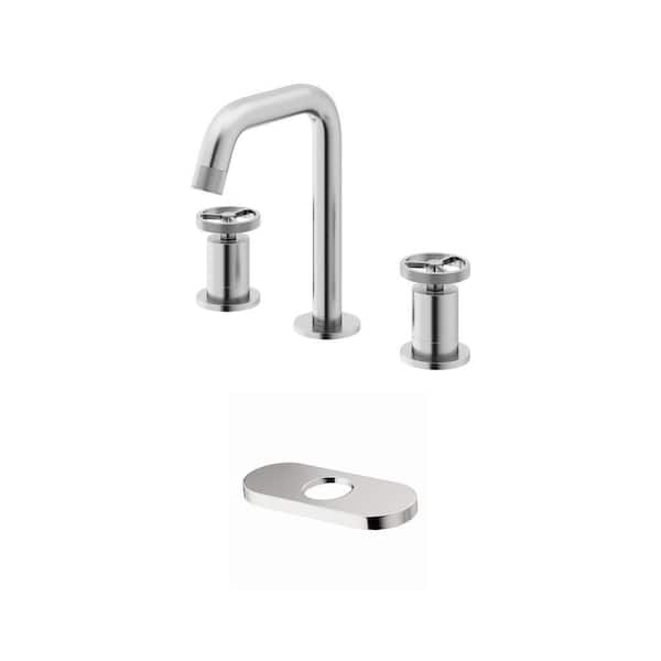 Cass 8 in. Widespread Double Handles Faucet with 5.5 in. Deck Plate in Brushed Nickel (2-Piece Set)