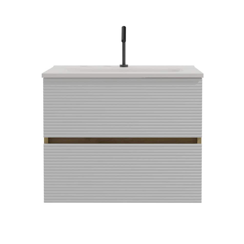 24.02 in. W x 18.31 in. D x 19.57 in. H Wall-Mounted Bath Vanity Set in Light Oak with White Ceramic Top price history on PriceWatchPro