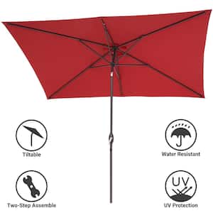 10 ft. x 6.5 ft. Rectangle Outdoor Patio Market Table Umbrella with Push Button Tilt and Crank in Red
